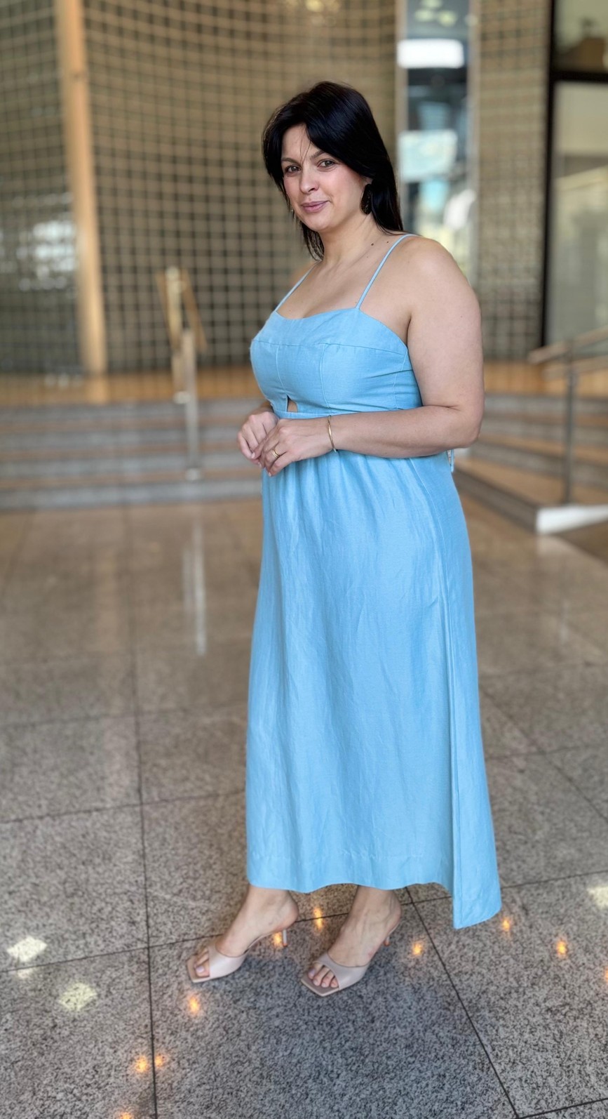 VESTIDO MIDI LINHO AZUL SEREIA ANIMALE VESTIDO MIDI LINHO AZUL SEREIA ANIMALE