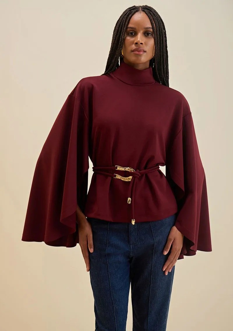 BLUSA OVERSIZED COM CINTO BORDO MORENA ROSA