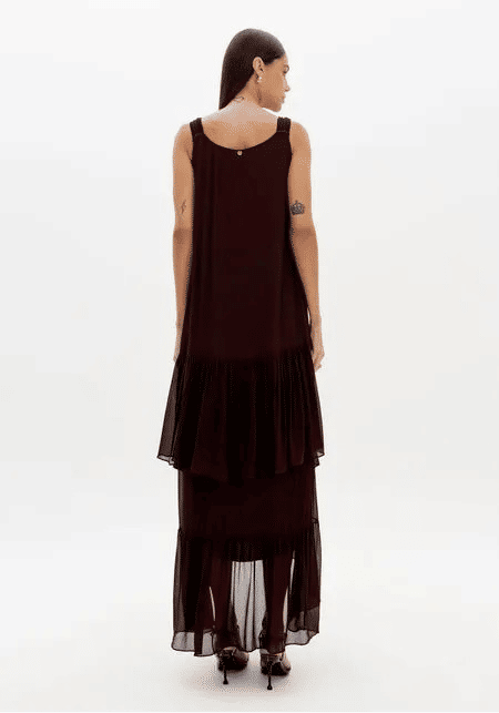 VESTIDO LONGO DE CHIFFON MARROM LANÇA PERFUME VESTIDO LONGO DE CHIFFON MARROM LANÇA PERFUME