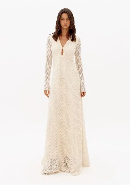VESTIDO LONGO EVASE RENDADO BEGE LANÇA PERFUME VESTIDO LONGO EVASE RENDADO BEGE LANÇA PERFUME