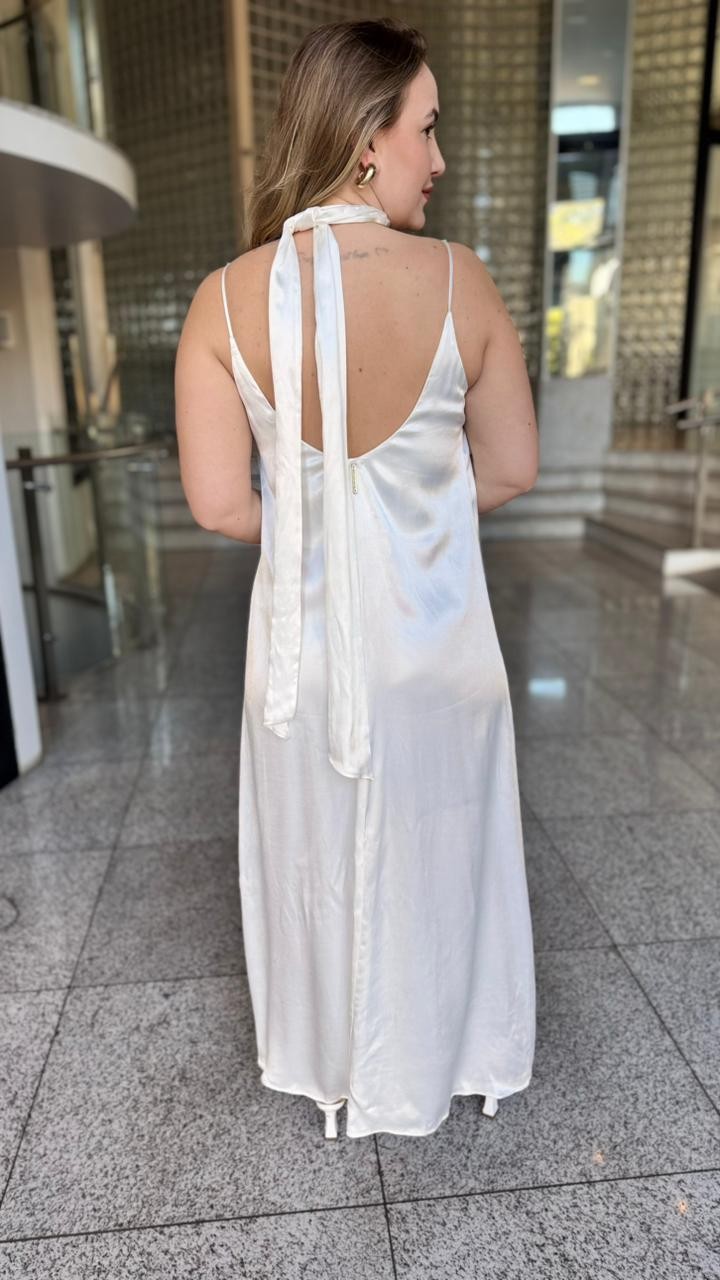 VESTIDO MIDI DECOTE RETO COM FAIXA OFF WHITE MORENA ROSA