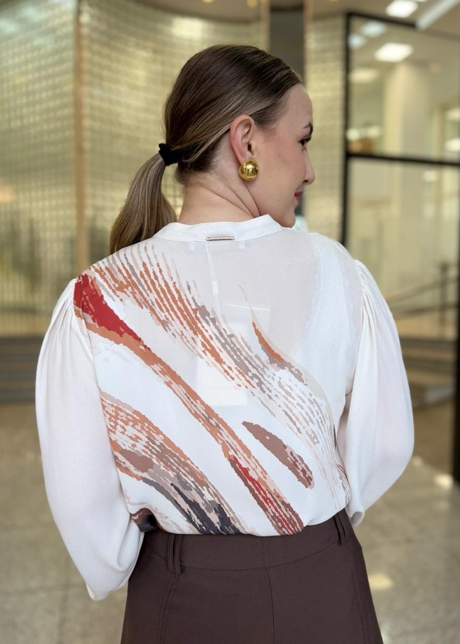 CAMISA SOLTA DECOTE V MANGA PADRAO MORENA ROSA