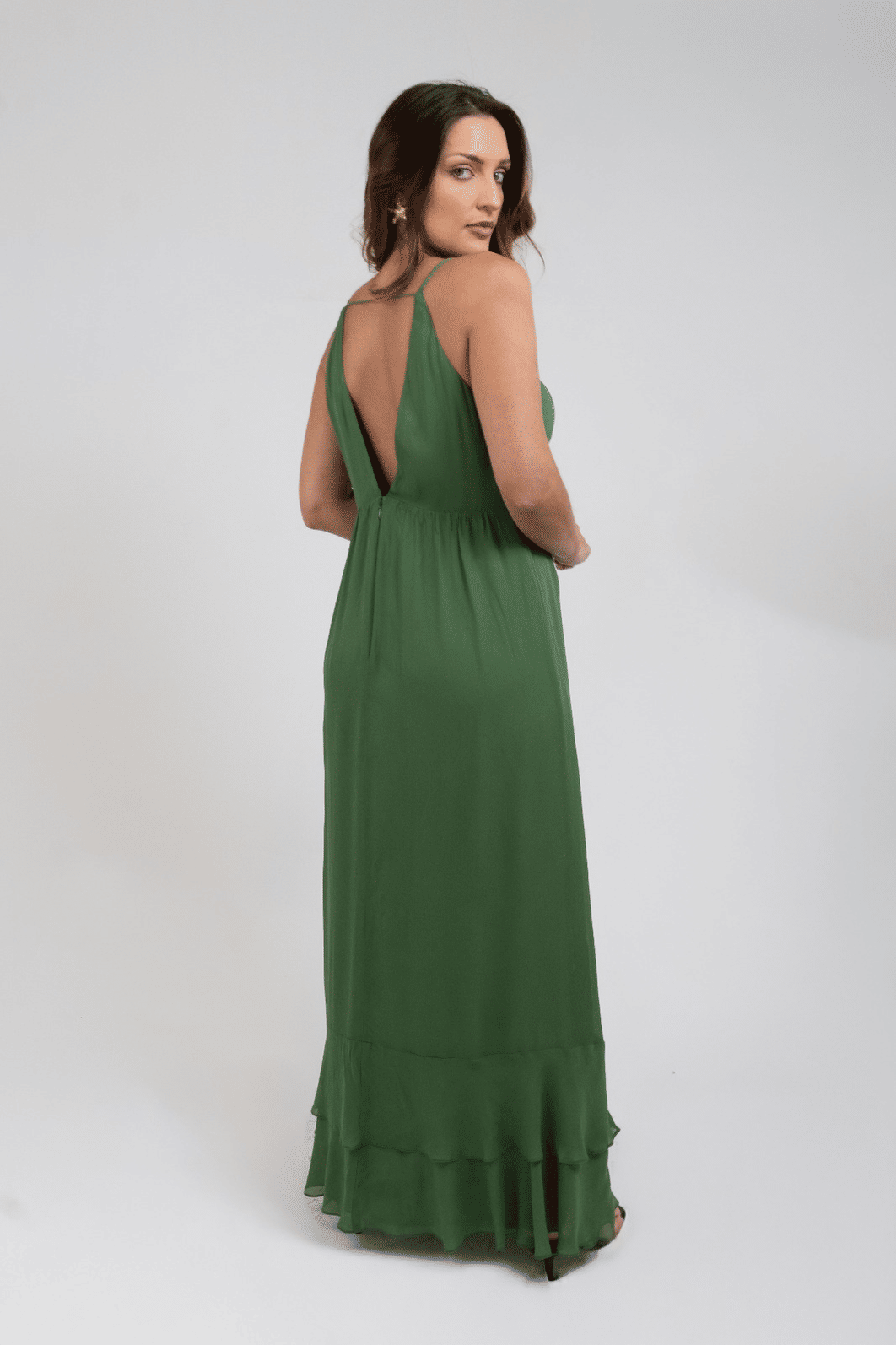 VESTIDO DE GEORGETTE MIDI BARRA BABADOS VERDE ANIMALE VESTIDO DE GEORGETTE MIDI BARRA BABADOS VERDE ANIMALE