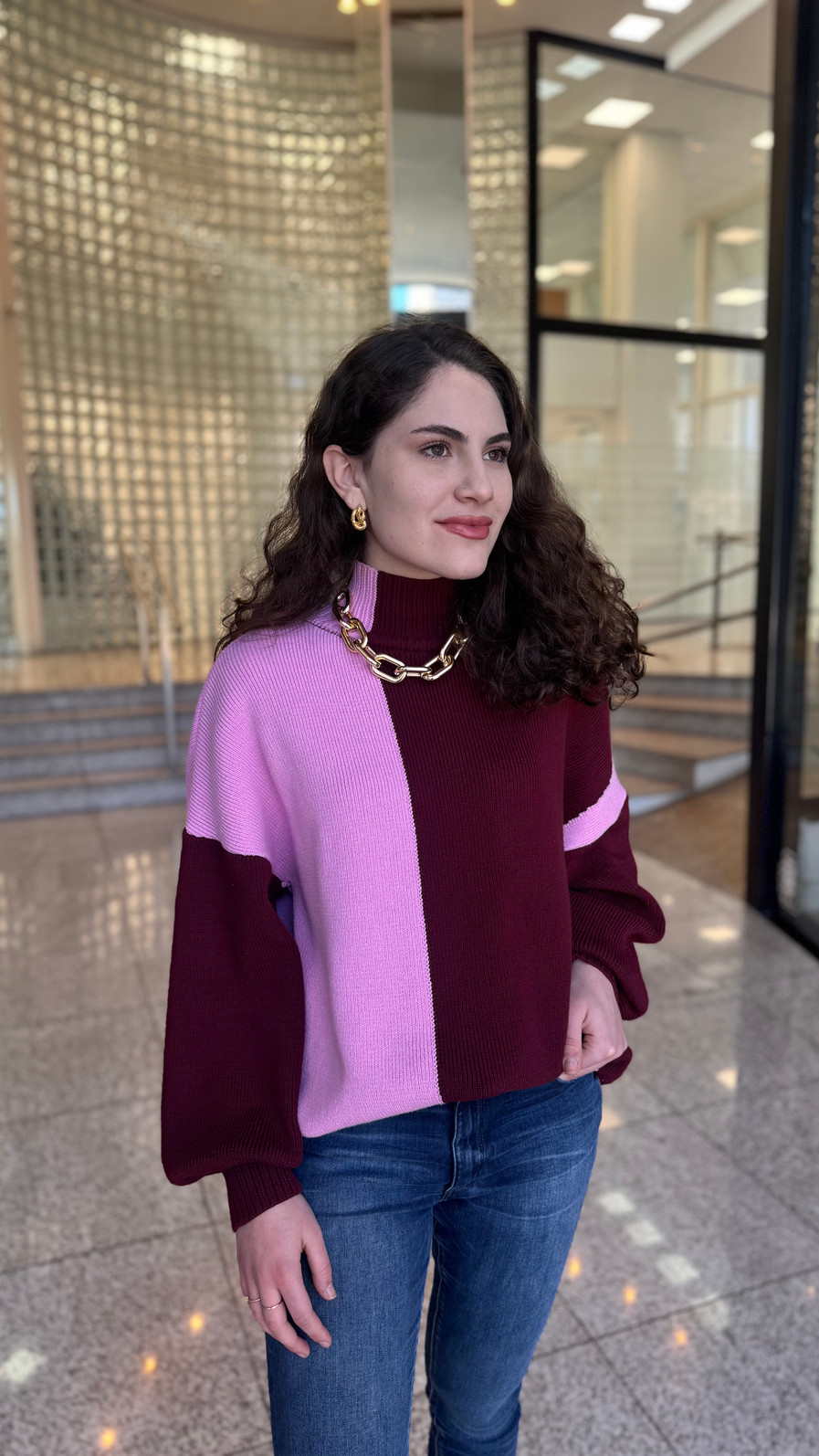 TRICOT  PULL GOLA  ALTA  BICOLOR ROXO E BERRY ANIMALE TRICOT  PULL GOLA  ALTA  BICOLOR ROXO E BERRY ANIMALE