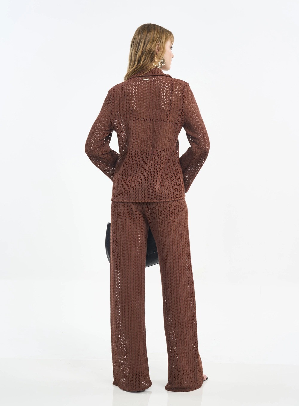 CALCA WIDE LEG COM TEXTURA MARROM TIRAMISU COLCCI CALCA WIDE LEG COM TEXTURA MARROM TIRAMISU COLCCI