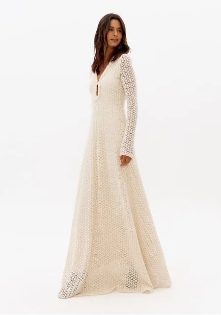 VESTIDO LONGO EVASE RENDADO BEGE LANÇA PERFUME VESTIDO LONGO EVASE RENDADO BEGE LANÇA PERFUME