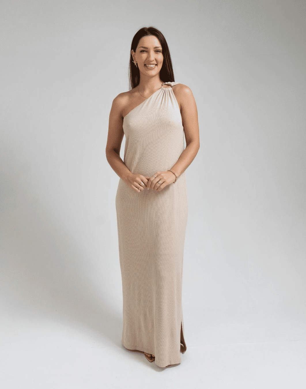 VESTIDO CANELADO BEGE PILAR  FORUM