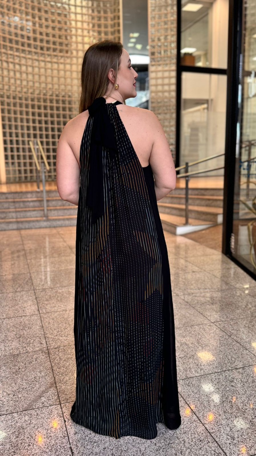 VESTIDO LONGO CAVA QUADRADA LISTRA COLOR ANIMALE VESTIDO LONGO CAVA QUADRADA LISTRA COLOR ANIMALE