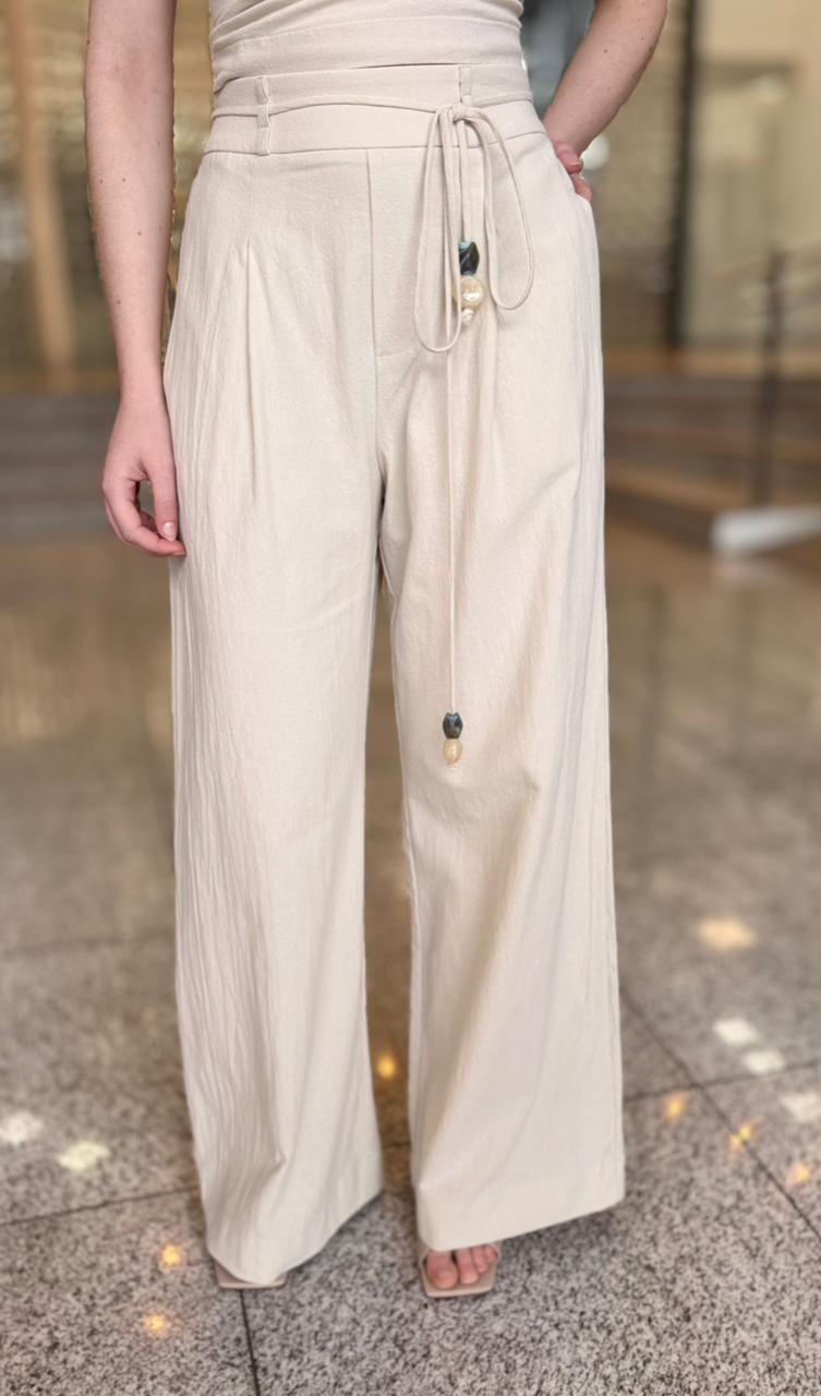 CALCA WIDE ALGODAO BEGE ESMERAL CALCA WIDE ALGODAO BEGE ESMERAL