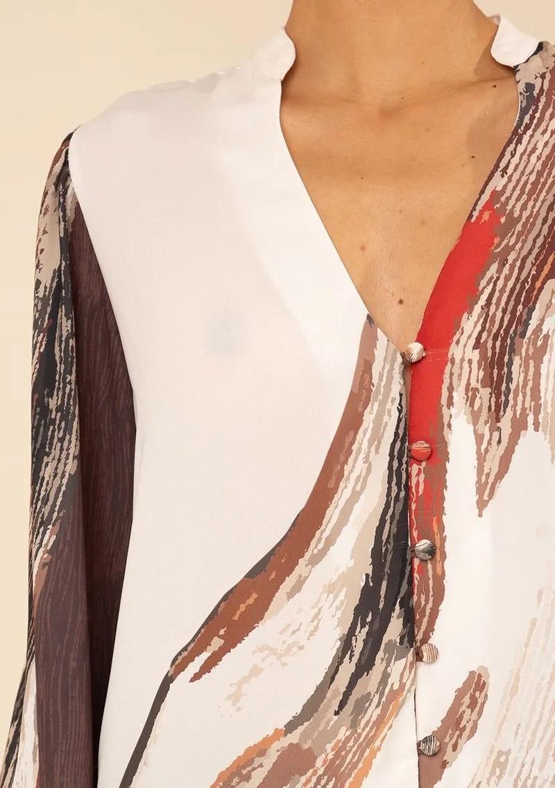 CAMISA SOLTA DECOTE V MANGA PADRAO MORENA ROSA