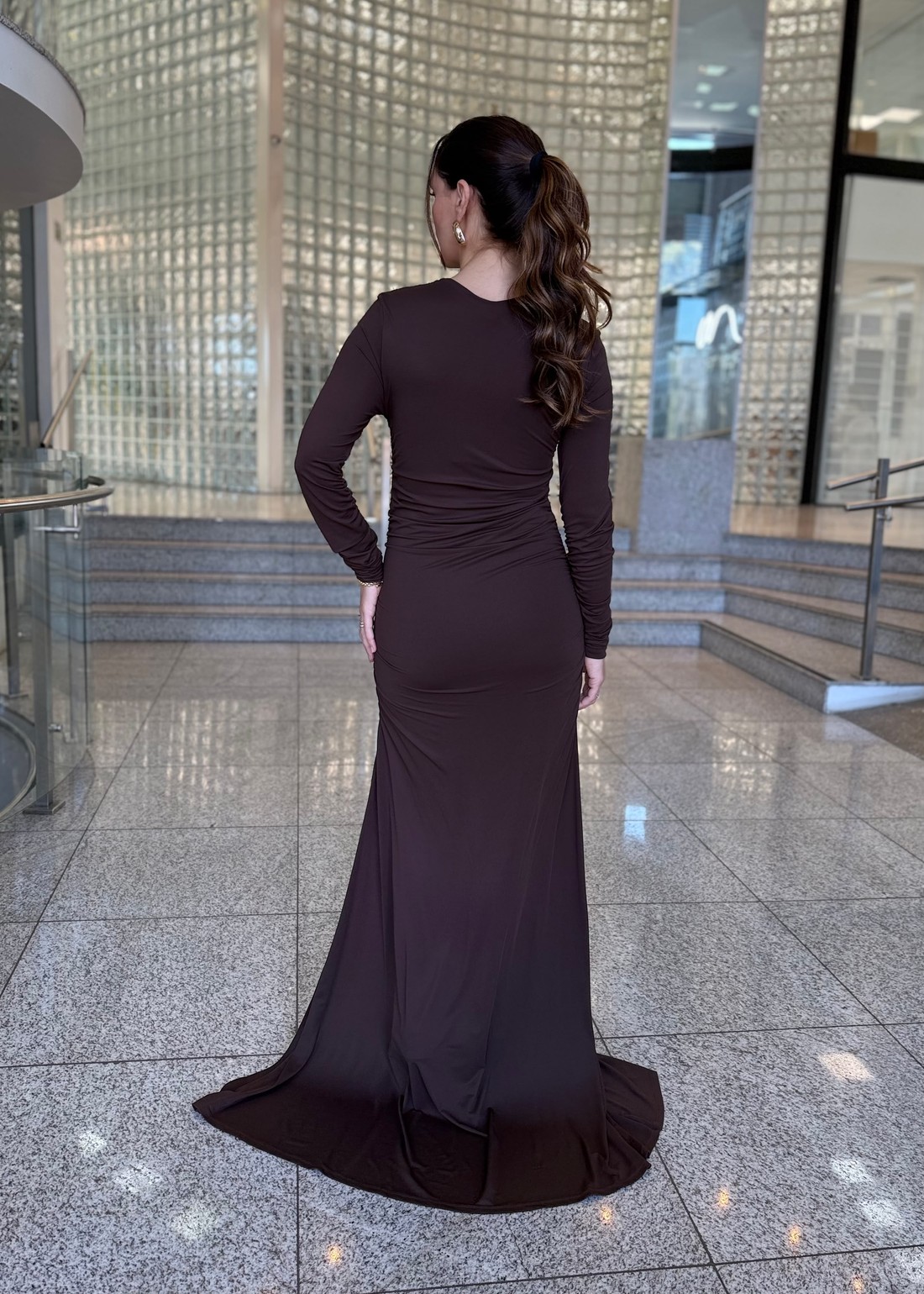 VESTIDO LONGO MARROM NOBUCK FRANZIDO FORUM VESTIDO LONGO MARROM NOBUCK FRANZIDO FORUM