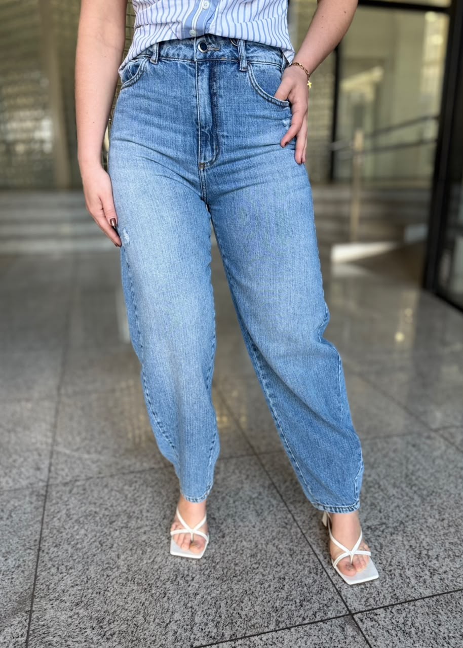 CALCA JEANS BARREL CROPPED INDIGO FORUM