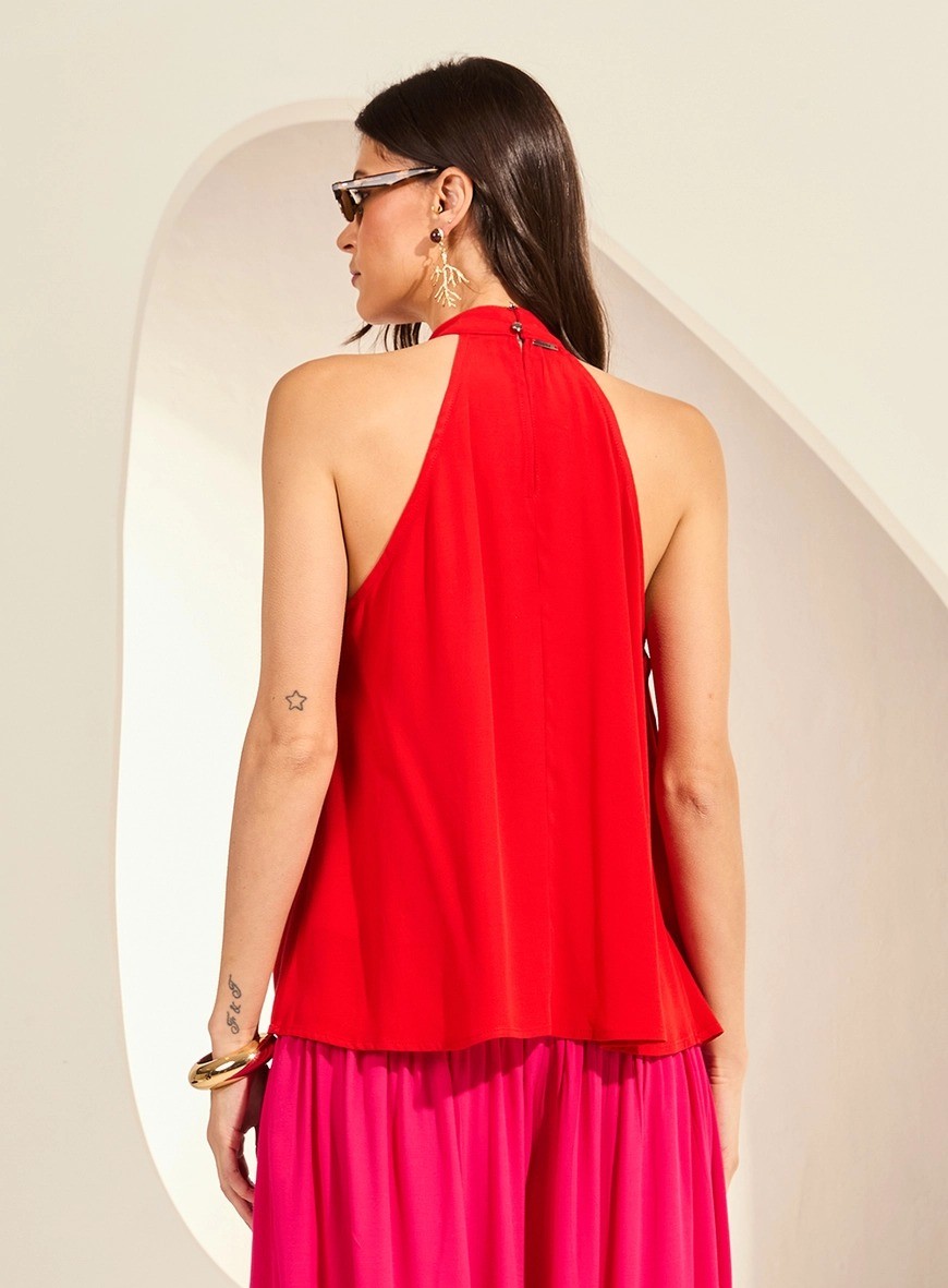 BLUSA AMPLA HALTER COM BABADOS VERMELHO SPARKL FORUM BLUSA AMPLA HALTER COM BABADOS VERMELHO SPARKL FORUM