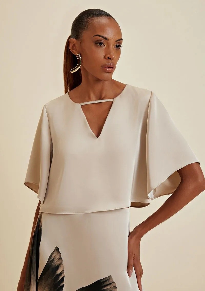 BLUSA DECOTE V MANGA CURTA PAPIRO MORENA ROSA