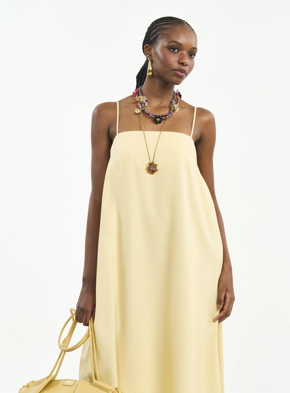 VESTIDO LINHO AMARELO SOLENE COLCCI VESTIDO LINHO AMARELO SOLENE COLCCI
