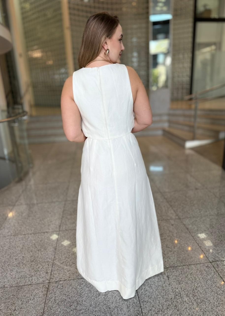 VESTIDO MIDI RECORTES OFF WHITE ANIMALE VESTIDO MIDI RECORTES OFF WHITE ANIMALE