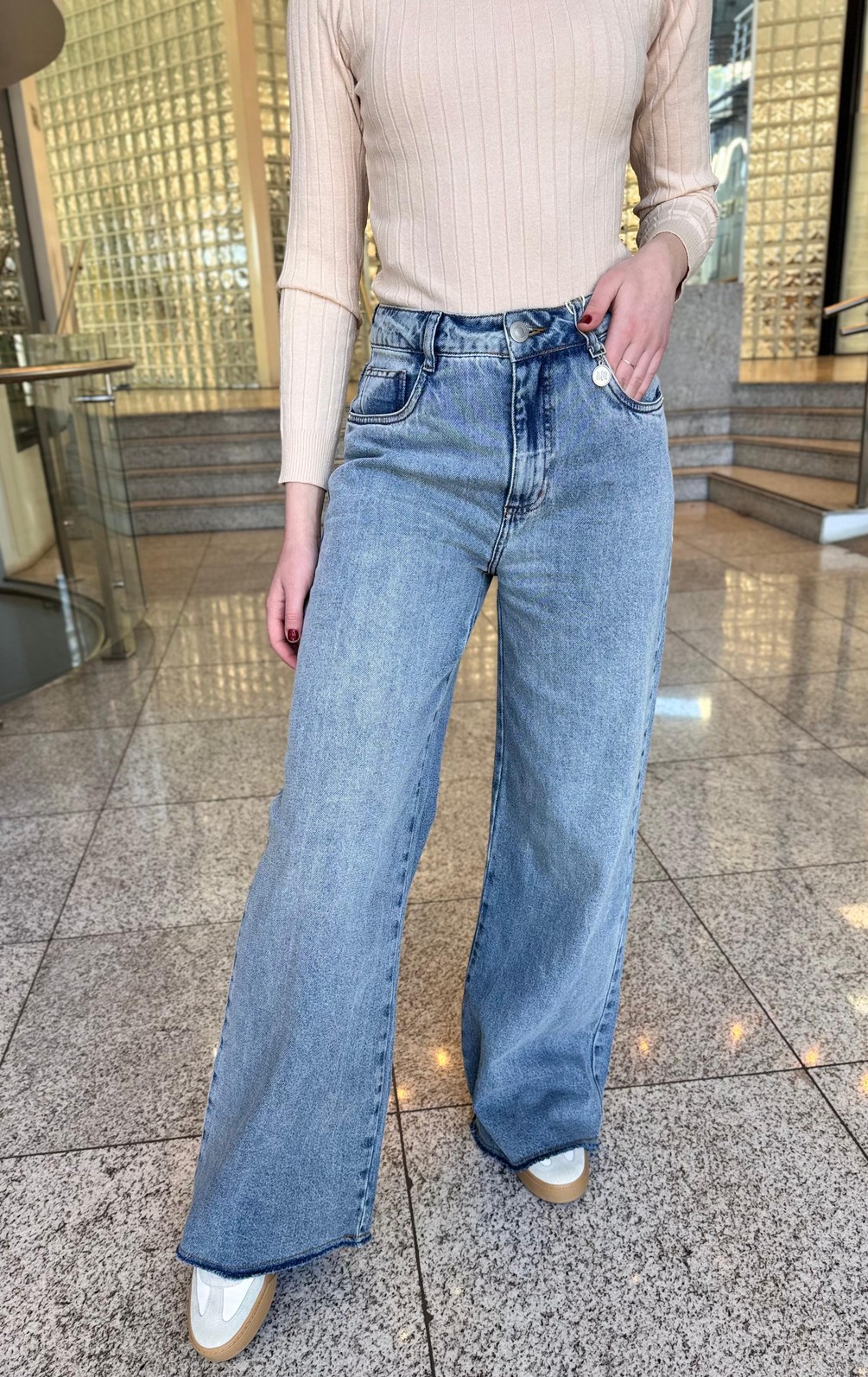 CALCA WIDE ALTA AZUL MORENA ROSA