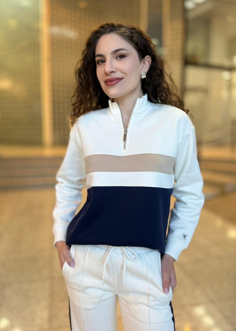 CASACO MOLETOM RECORTES OFF WHITE CALVIN KLEIN