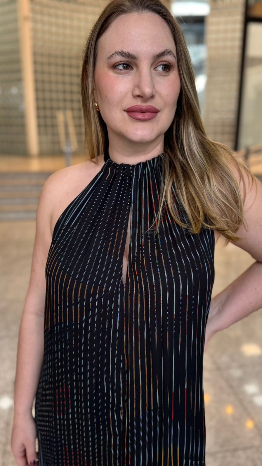 VESTIDO LONGO CAVA QUADRADA LISTRA COLOR ANIMALE VESTIDO LONGO CAVA QUADRADA LISTRA COLOR ANIMALE