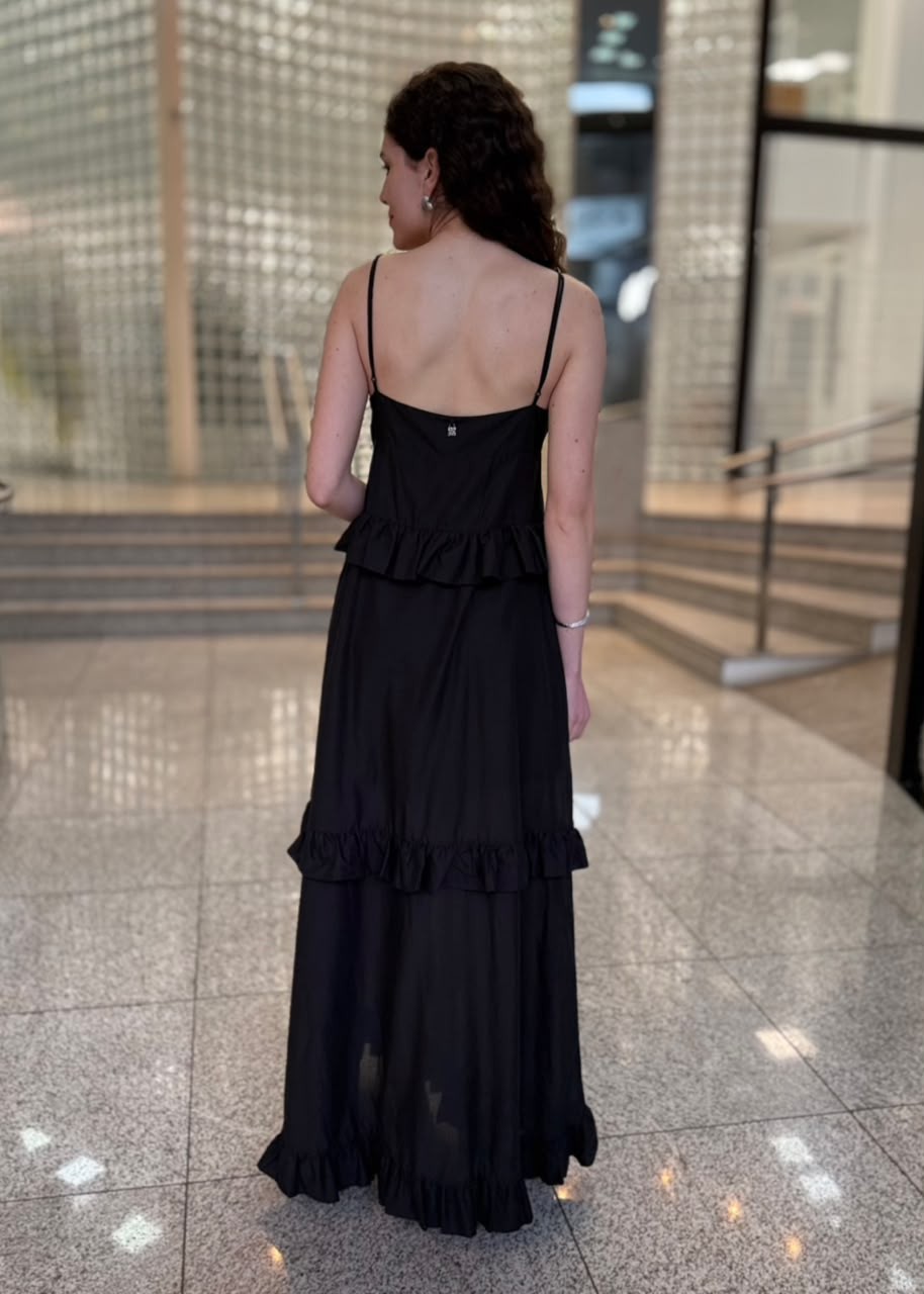VESTIDO LONGO BABADOS PRETO COLCCI VESTIDO LONGO BABADOS PRETO COLCCI