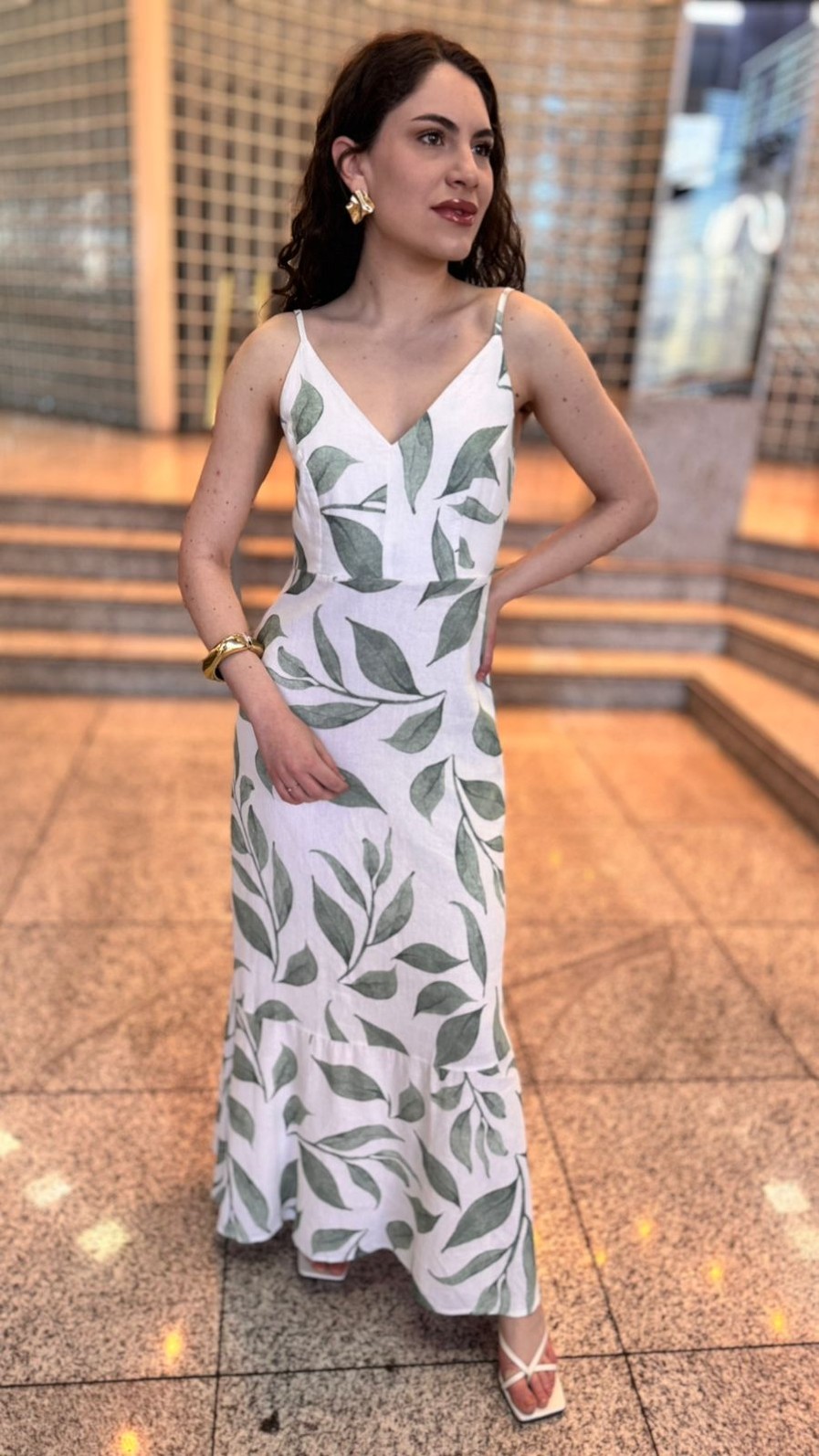 VESTIDO LONGO LINHO ESTAMPADO CALVIN KLEIN VESTIDO LONGO LINHO ESTAMPADO CALVIN KLEIN