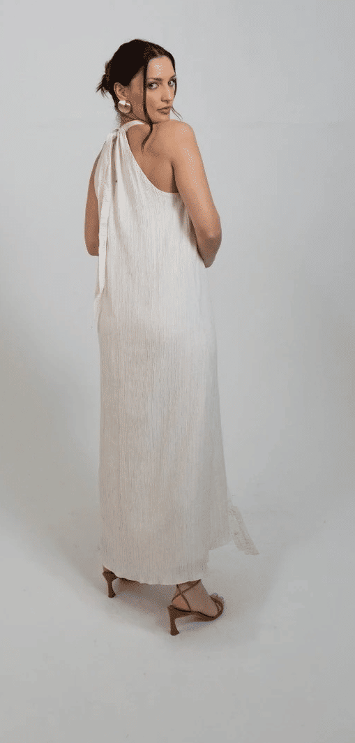 VESTIDO SOLTO DECOTE V COM ALCA MIDI BEGE MORENA ROSA VESTIDO SOLTO DECOTE V COM ALCA MIDI BEGE MORENA ROSA