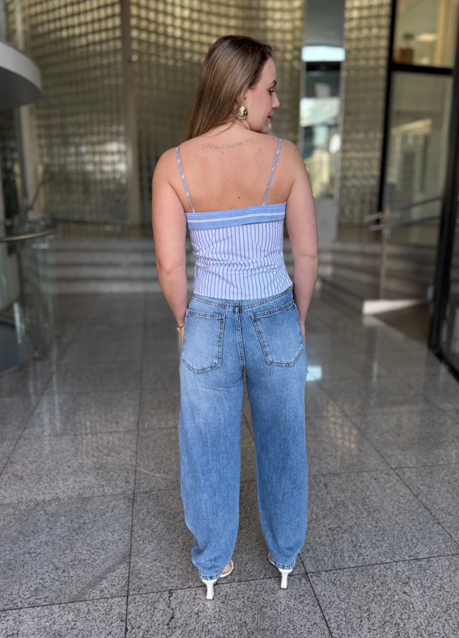 CALCA JEANS BARREL CROPPED INDIGO FORUM