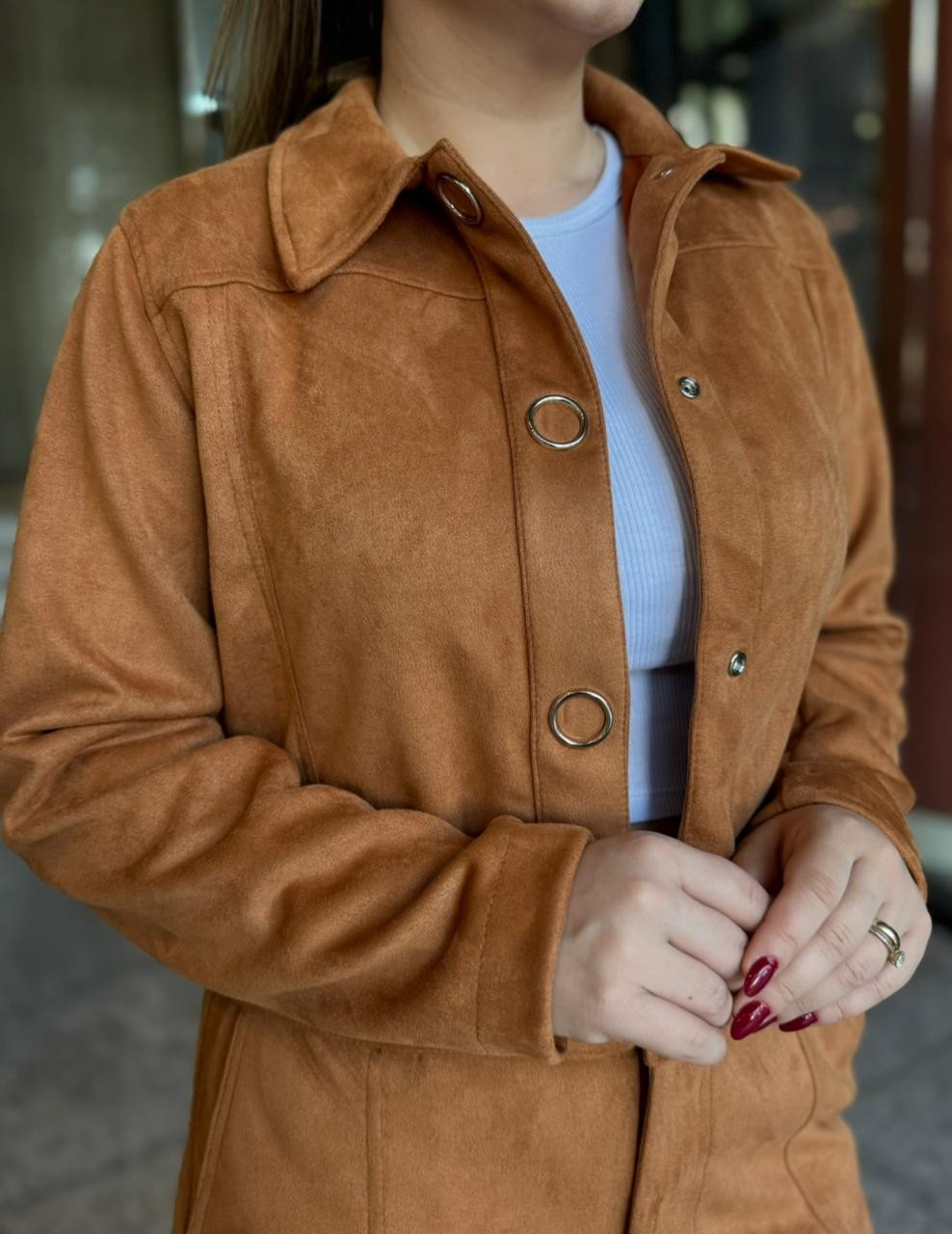 JAQUETA SOLTA MANGA LONGA PADRAO CAMEL MORENA ROSA