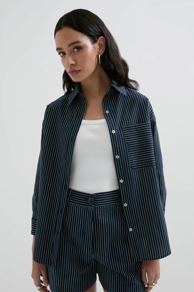 CAMISA MARGO LISTRAS AZUL MARINHO