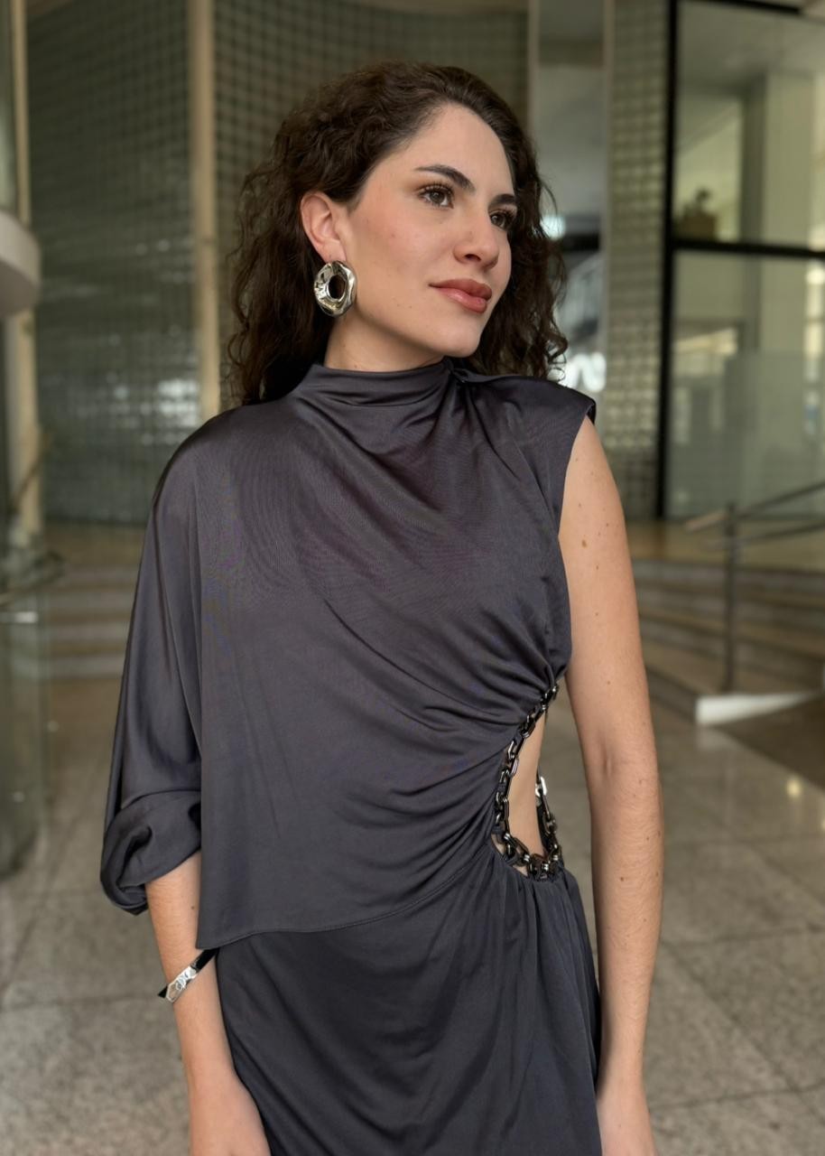 VESTIDO CINZA FULIGEM FORUM
