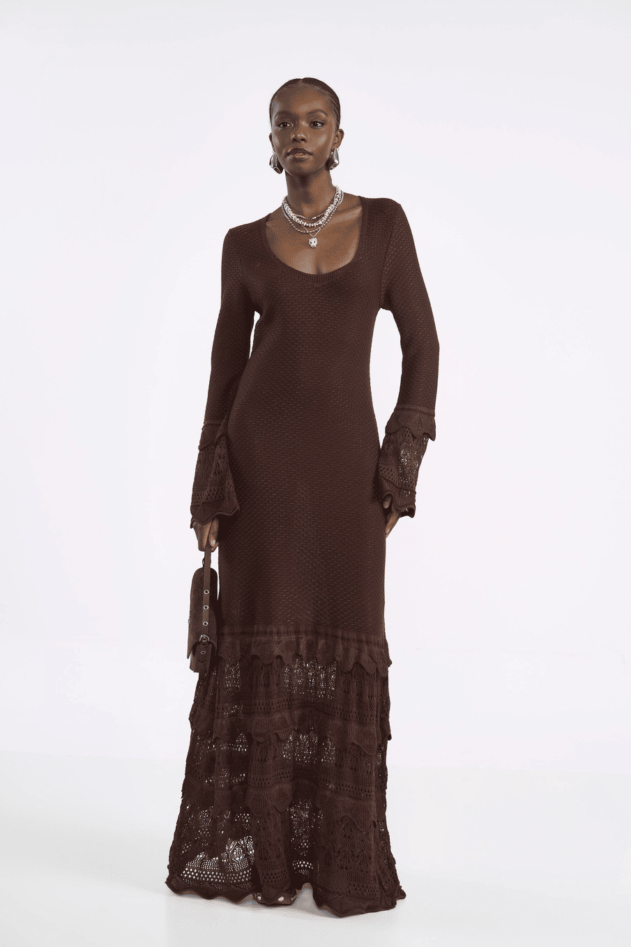 VESTIDO TRICO MARROM BEATEN BROWN COLCI VESTIDO TRICO MARROM BEATEN BROWN COLCI