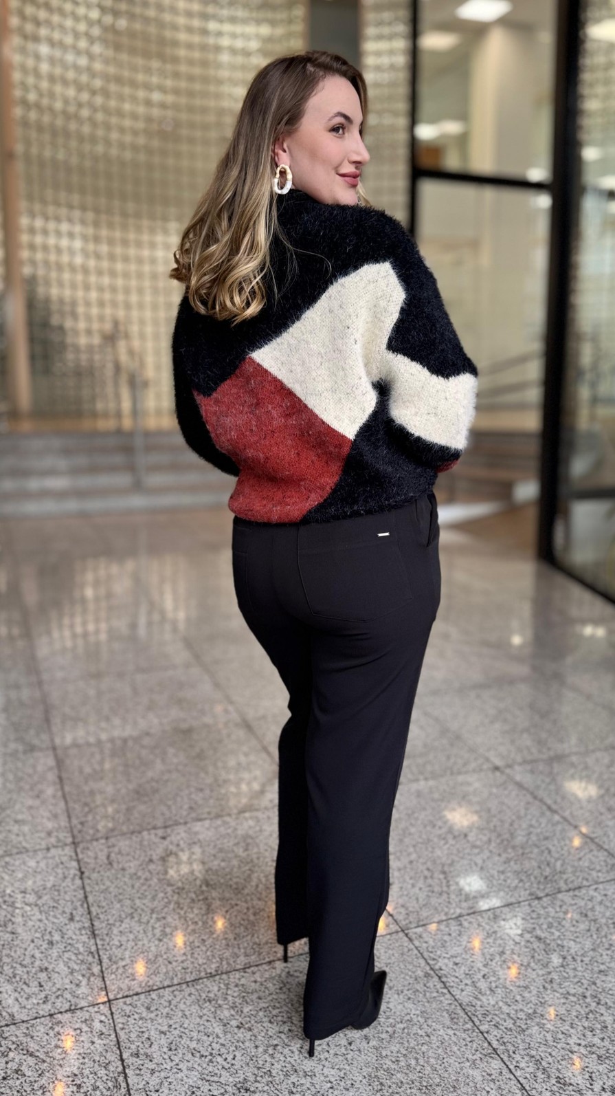 BLUSA TRICOT  MARROM PINHAO/PRETO MORENA ROSA