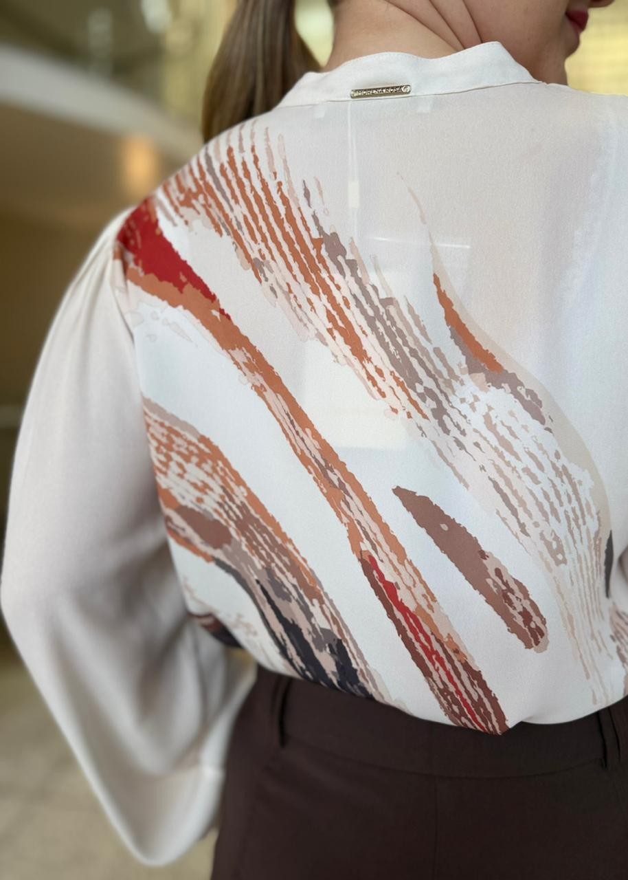 CAMISA SOLTA DECOTE V MANGA PADRAO MORENA ROSA