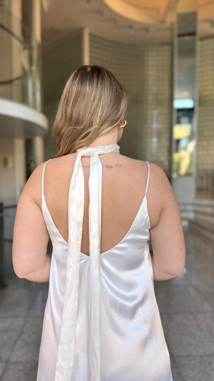 VESTIDO MIDI DECOTE RETO COM FAIXA OFF WHITE MORENA ROSA