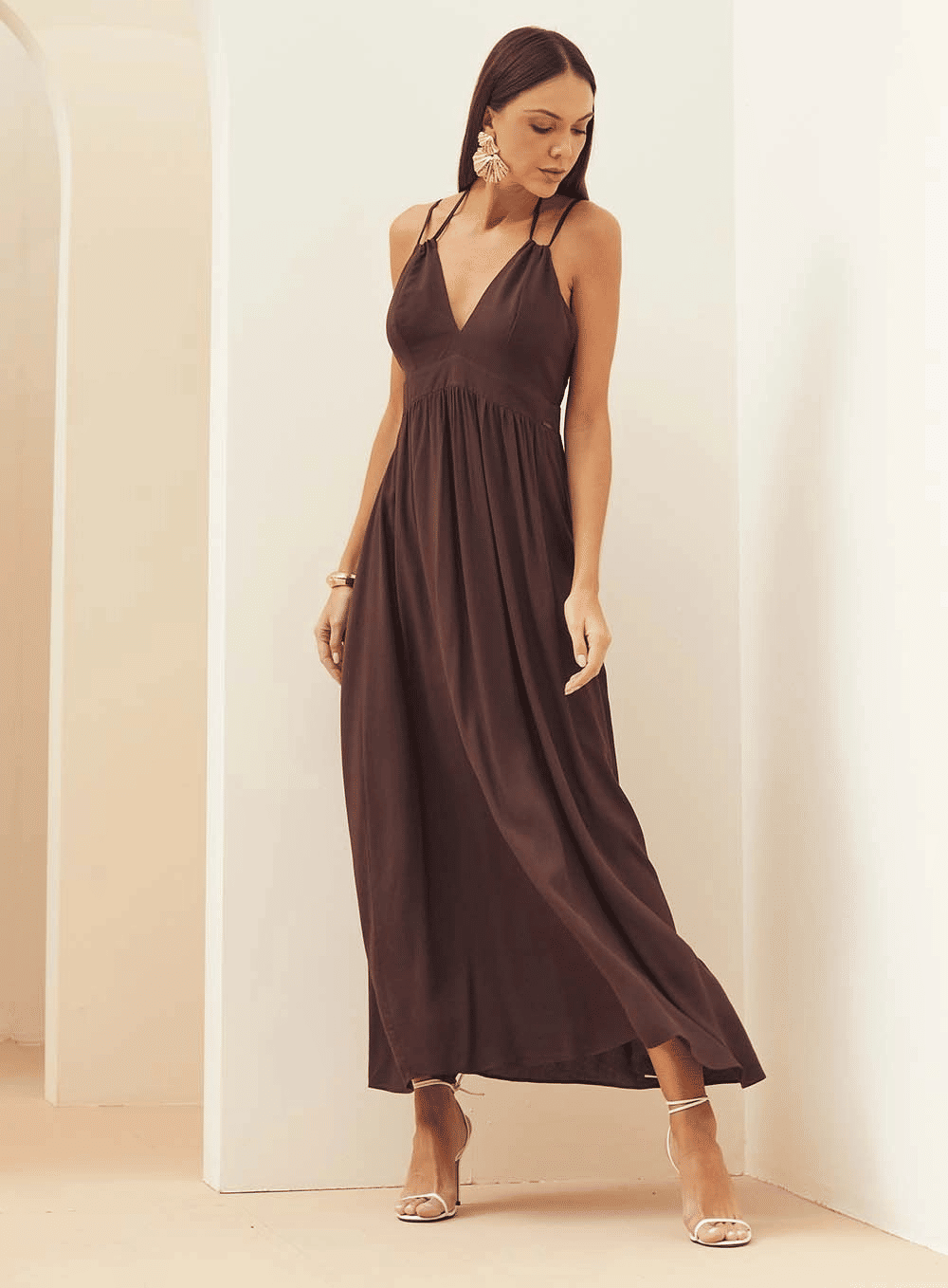 VESTIDO LINHO MARROM FORUM VESTIDO LINHO MARROM FORUM