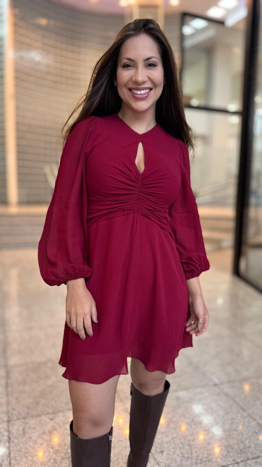 VESTIDO DE GEORGETTE CURTO FRANZDIO MARROM ANIMALE