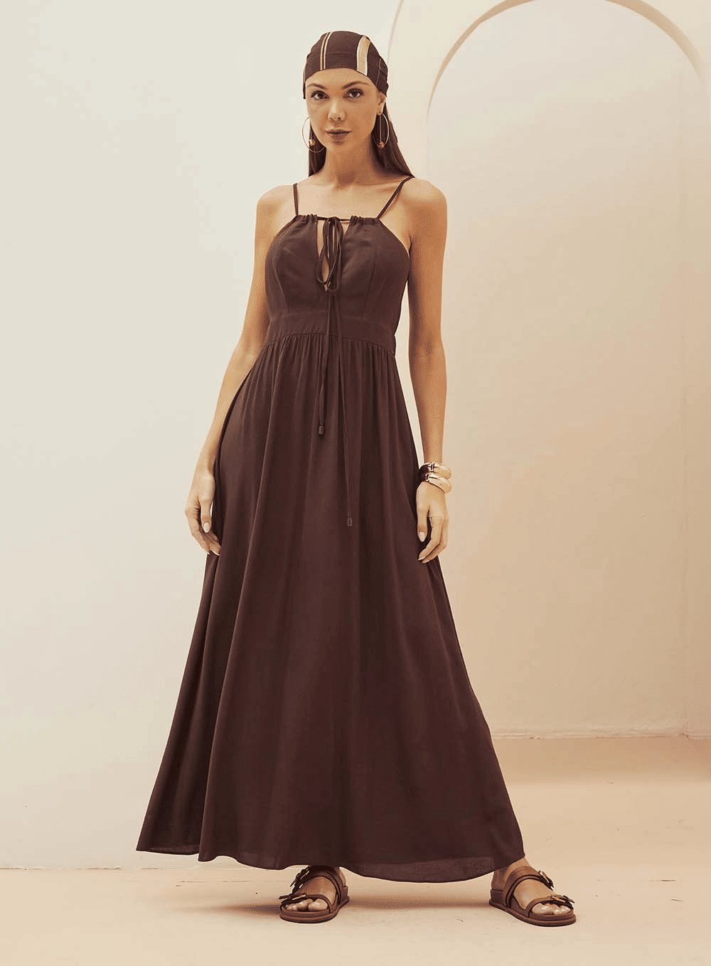 VESTIDO LINHO MARROM FORUM VESTIDO LINHO MARROM FORUM