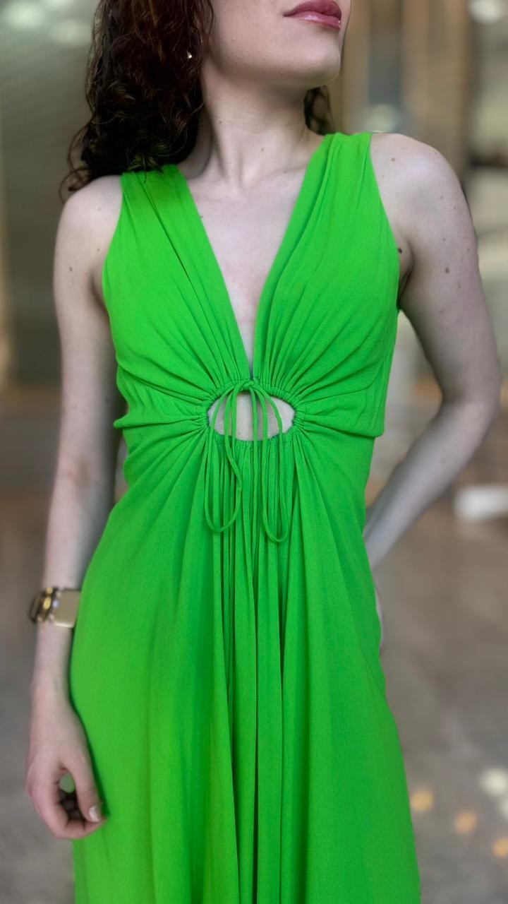 VESTIDO MIDI COULISSE VERDE CLASSICO ANIMALE VESTIDO MIDI COULISSE VERDE CLASSICO ANIMALE