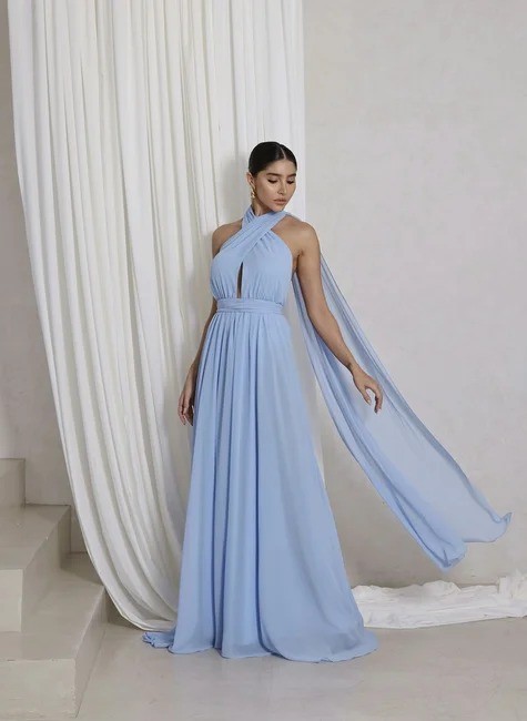 VESTIDO LONGO FRENTE ÚNICA AZUL CLARO VESTIDO LONGO FRENTE ÚNICA AZUL CLARO