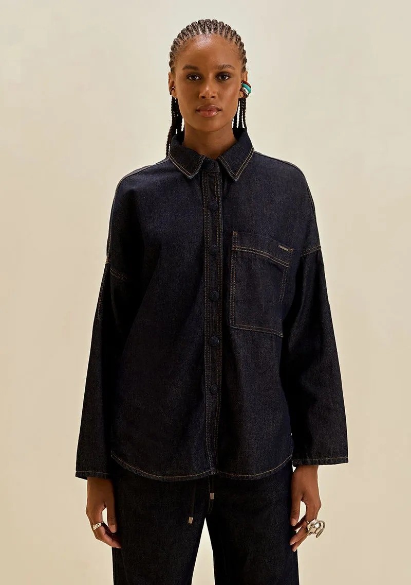 CAMISA OVERSIZED GOLA CLASSICA JEANS MORENA ROSA