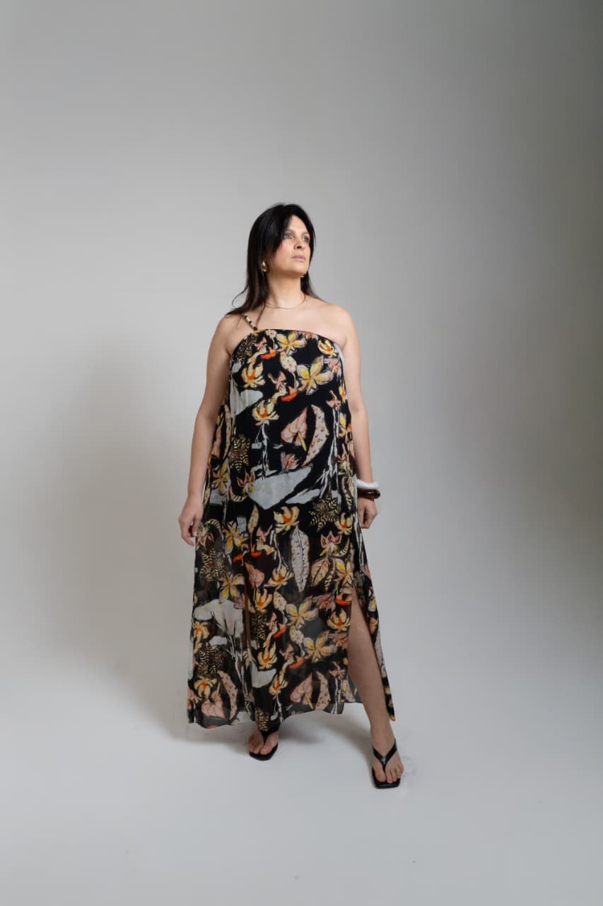 VESTIDO MIDI OMBRO FOLHAGEM MATA ANIMALE VESTIDO MIDI OMBRO FOLHAGEM MATA ANIMALE