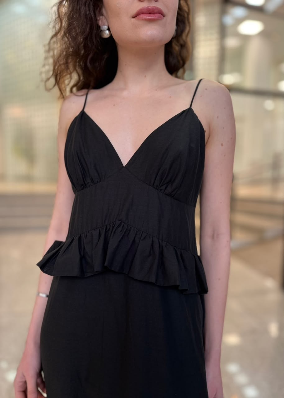VESTIDO LONGO BABADOS PRETO COLCCI VESTIDO LONGO BABADOS PRETO COLCCI