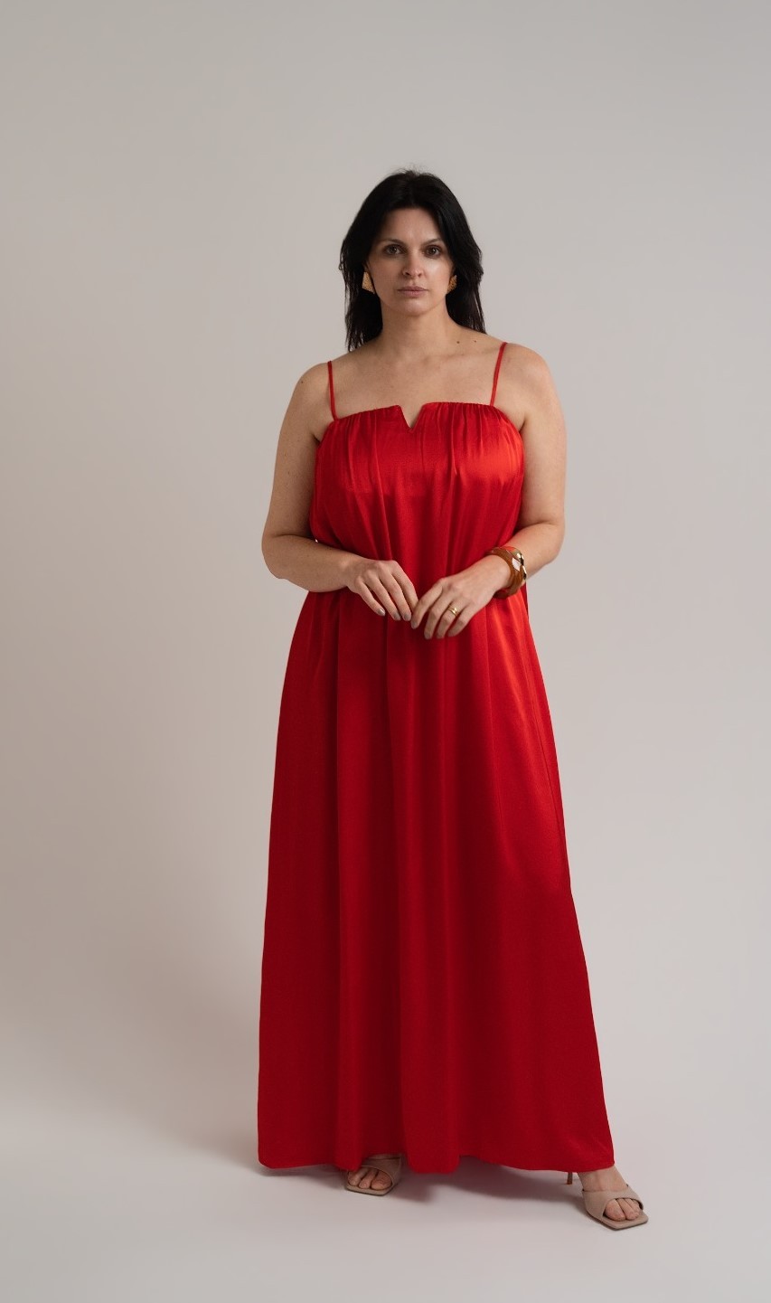 VESTIDO LONGO AMPLO DECOTE V VERMELHO SPARKL FORUM
