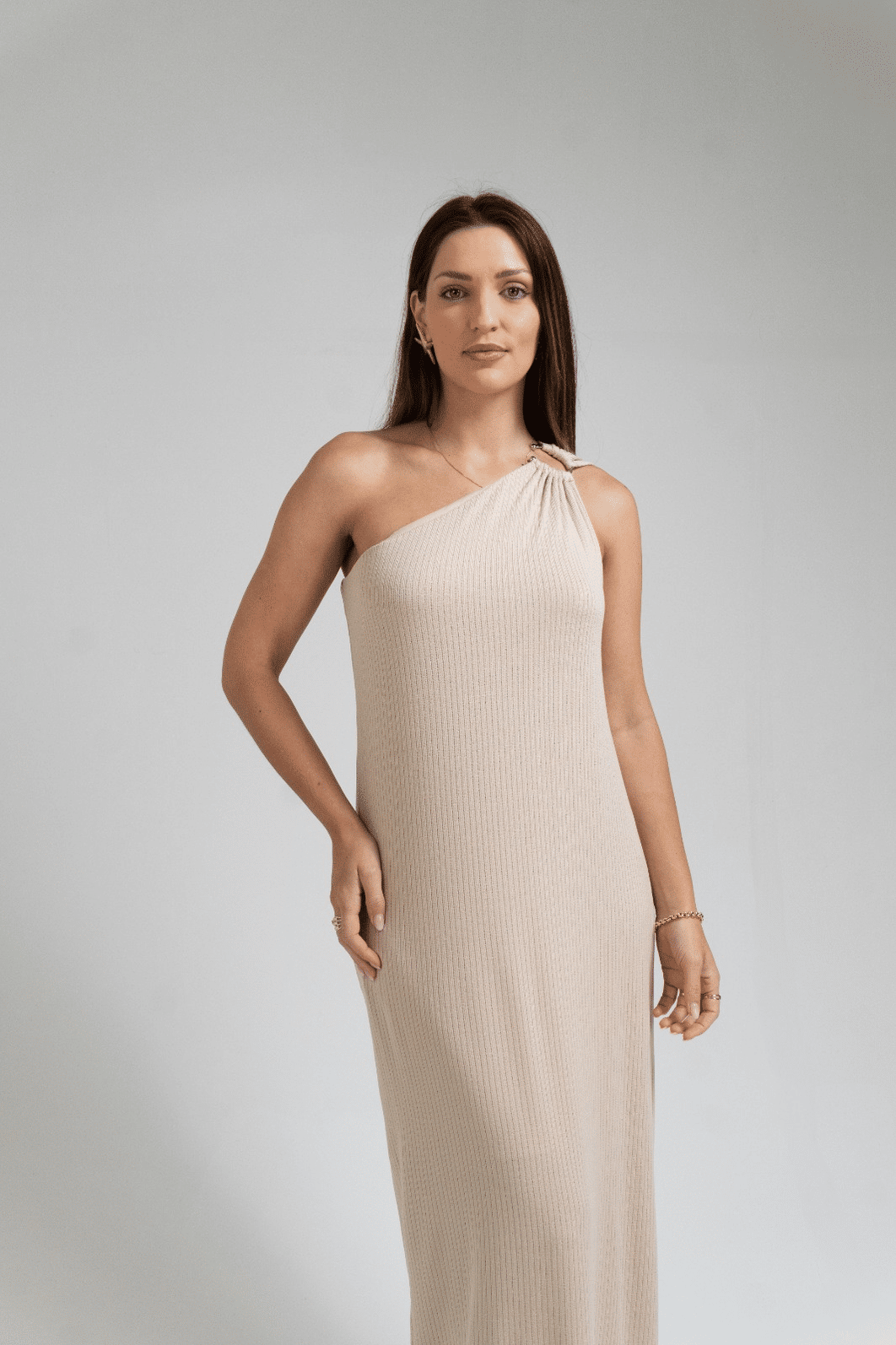 VESTIDO CANELADO BEGE PILAR  FORUM