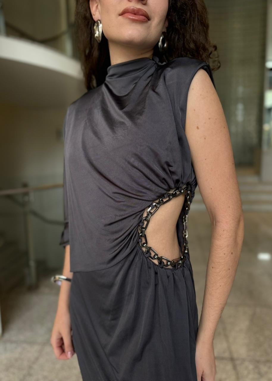 VESTIDO CINZA FULIGEM FORUM