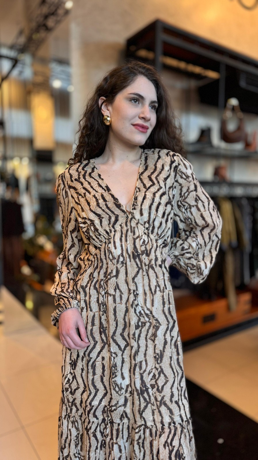 VESTIDO MIDI DECOTE V COBRA VINTAGE ANIMALE