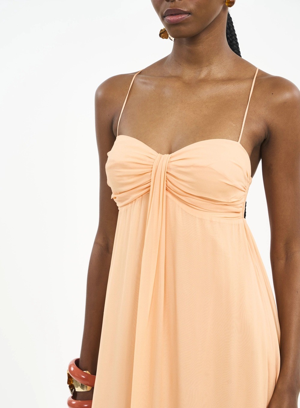 VESTIDO LONGO FLUIDO COM FRANZIDO LARANJA CORAL SANDS COLCCI VESTIDO LONGO FLUIDO COM FRANZIDO LARANJA CORAL SANDS COLCCI