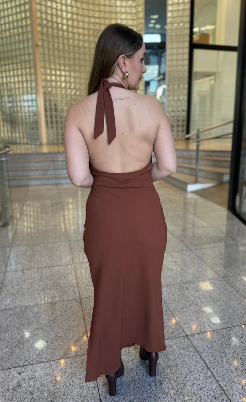 VESTIDO MIDI MARROM IMBUIA FORUM