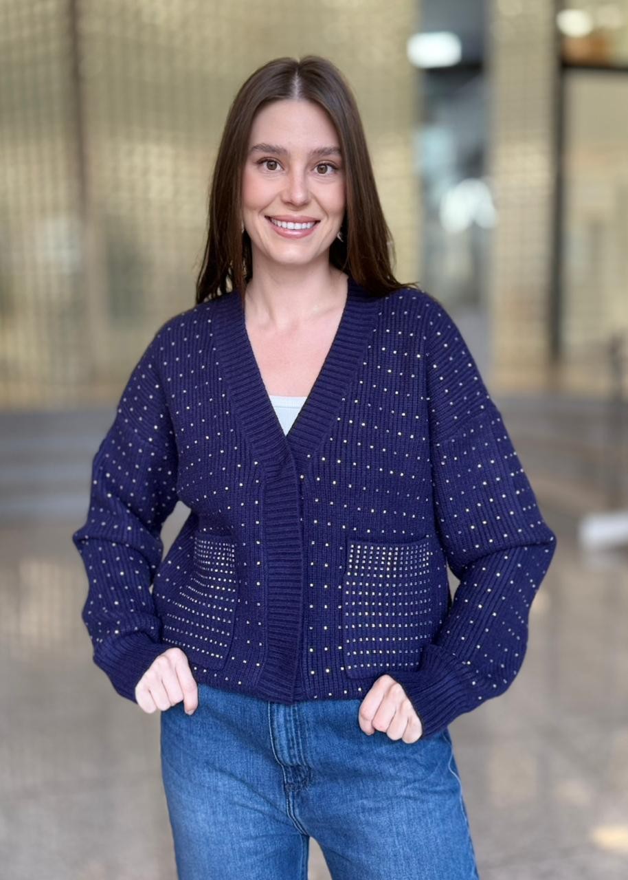 CARDIGAN GLIMMER AZUL MARINHO JOHN JOHN CARDIGAN GLIMMER AZUL MARINHO JOHN JOHN