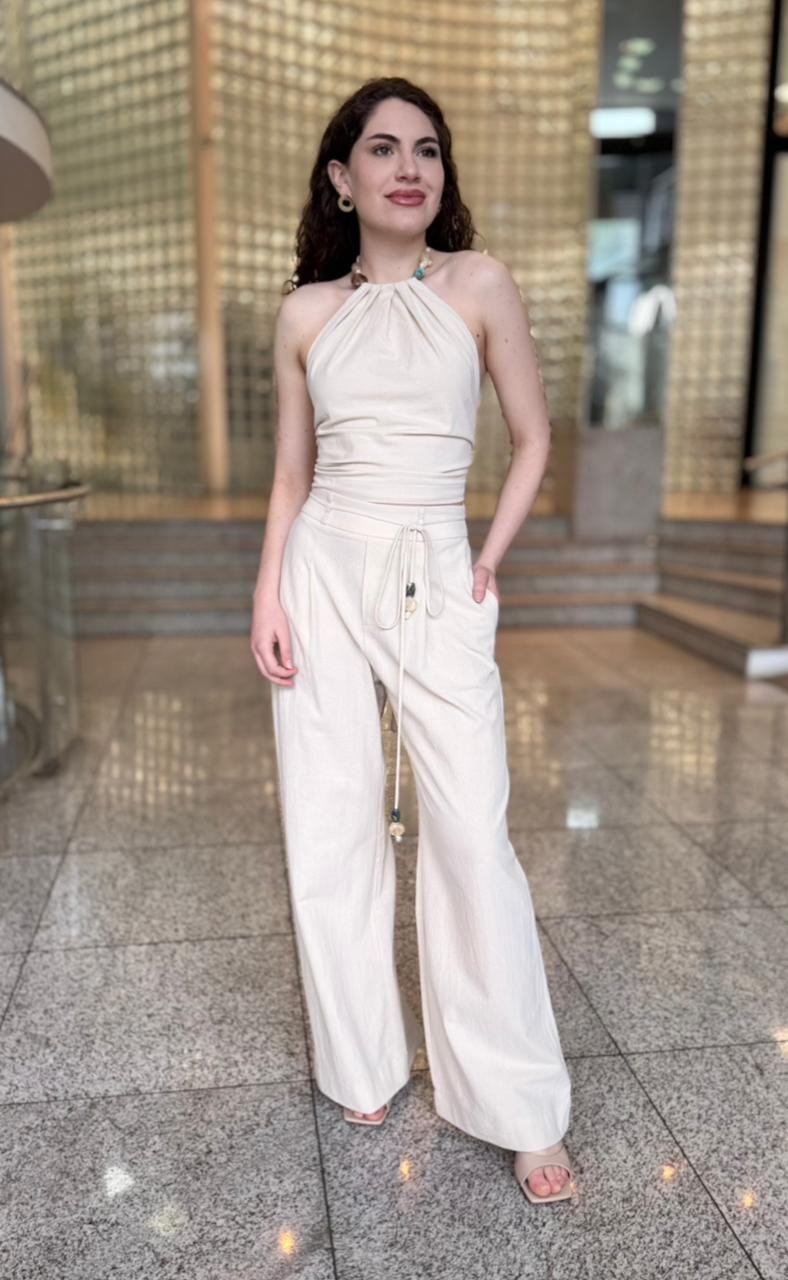 CALCA WIDE ALGODAO BEGE ESMERAL CALCA WIDE ALGODAO BEGE ESMERAL